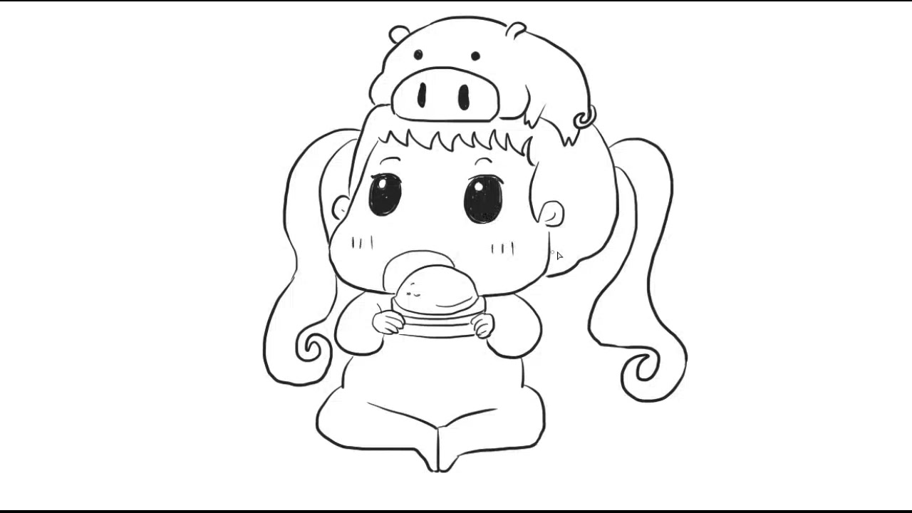 小女孩吃汉堡儿童亲子简笔画