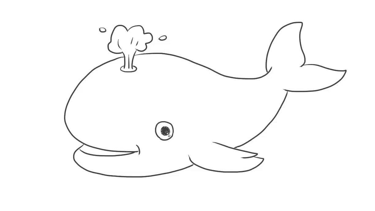 喷水中卡通鲸鱼儿童亲子简笔画