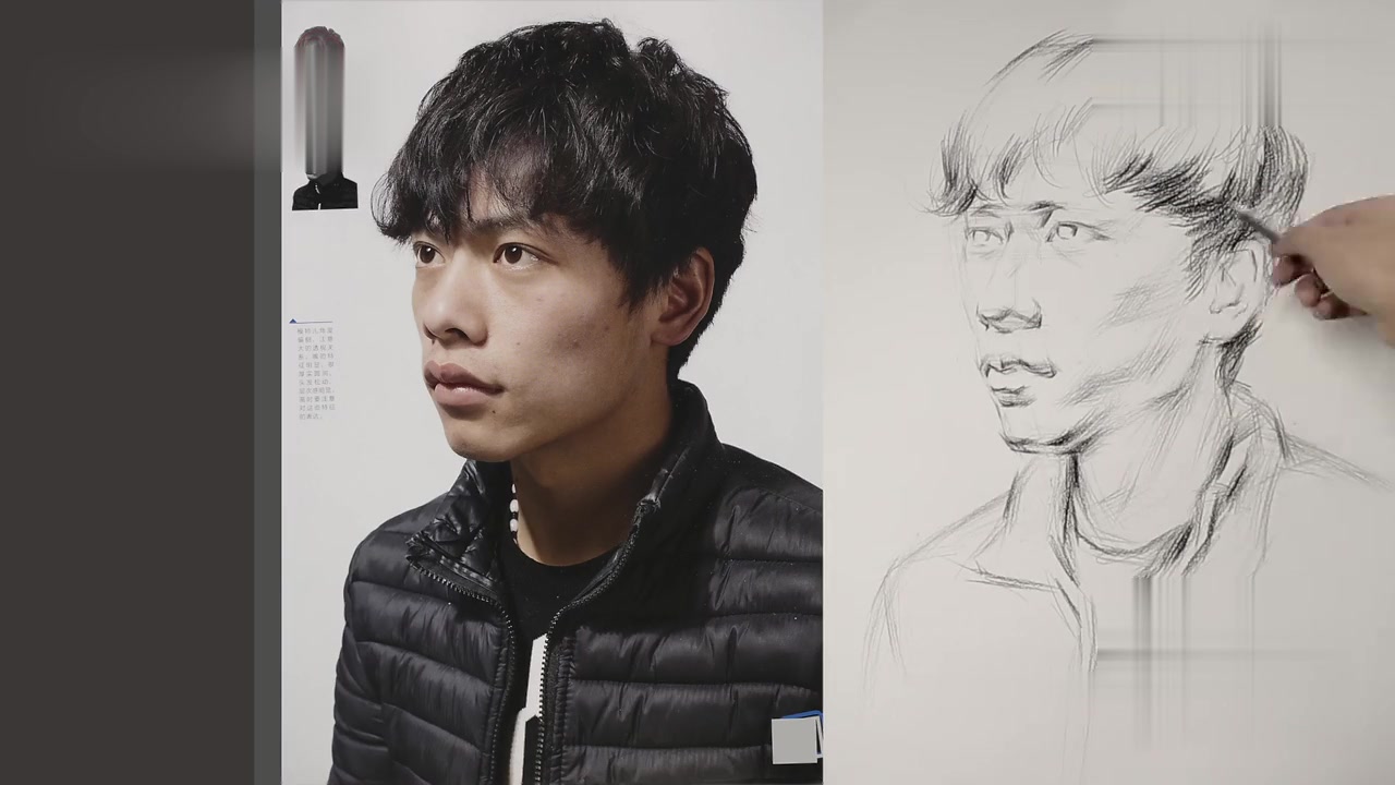 画的出神入化,吴兴华,素描男青年,侧面人物头像