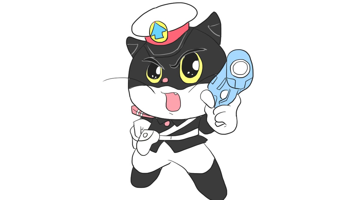 黑猫警长拿着枪儿童亲子简笔画