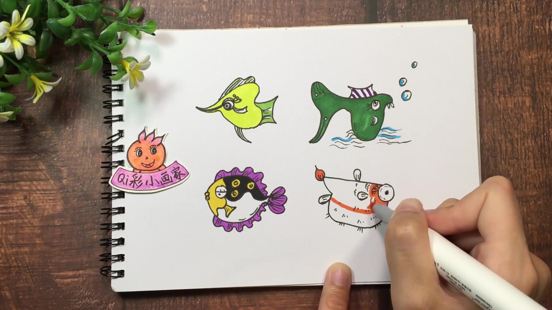 简笔画热带鱼的画法,卡通画绘画步骤,漂亮小鱼