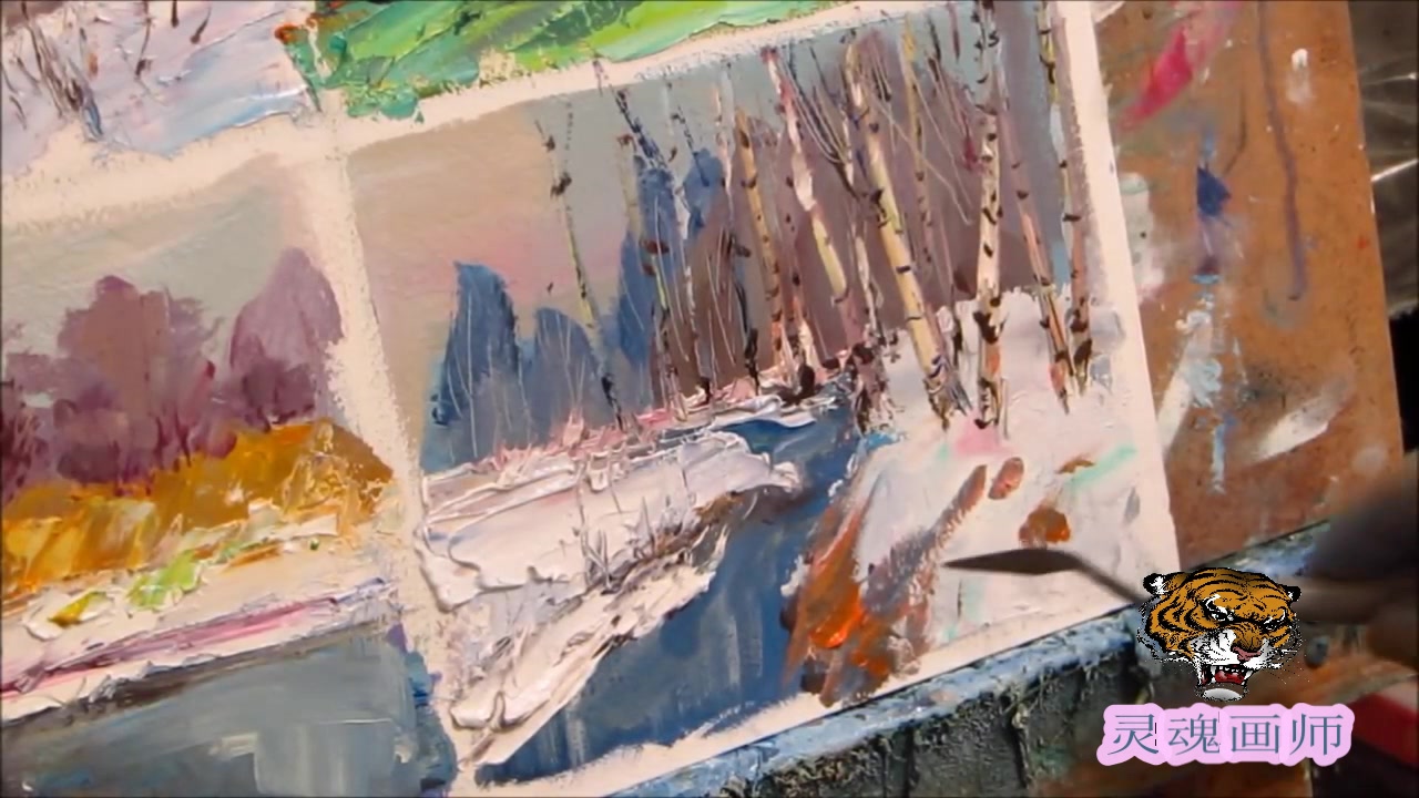 水粉画——风景写生噼啪作响的小树林画法