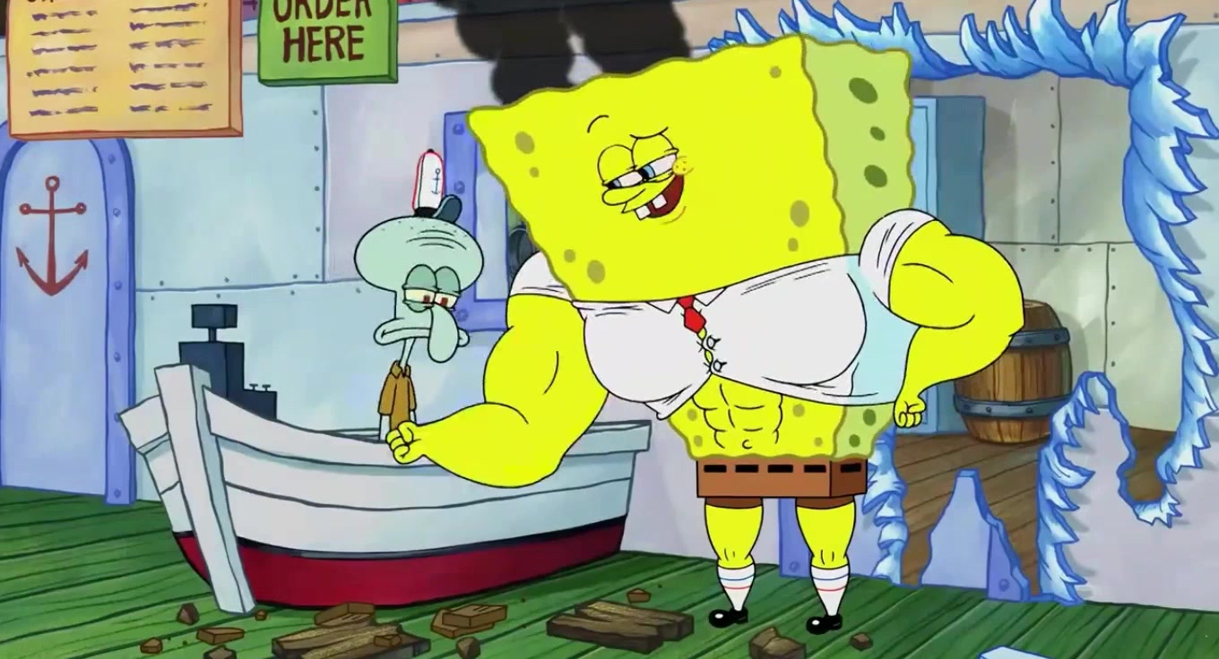 海绵宝宝健身上瘾了,全身都是肌肉,竟然还有六块腹肌