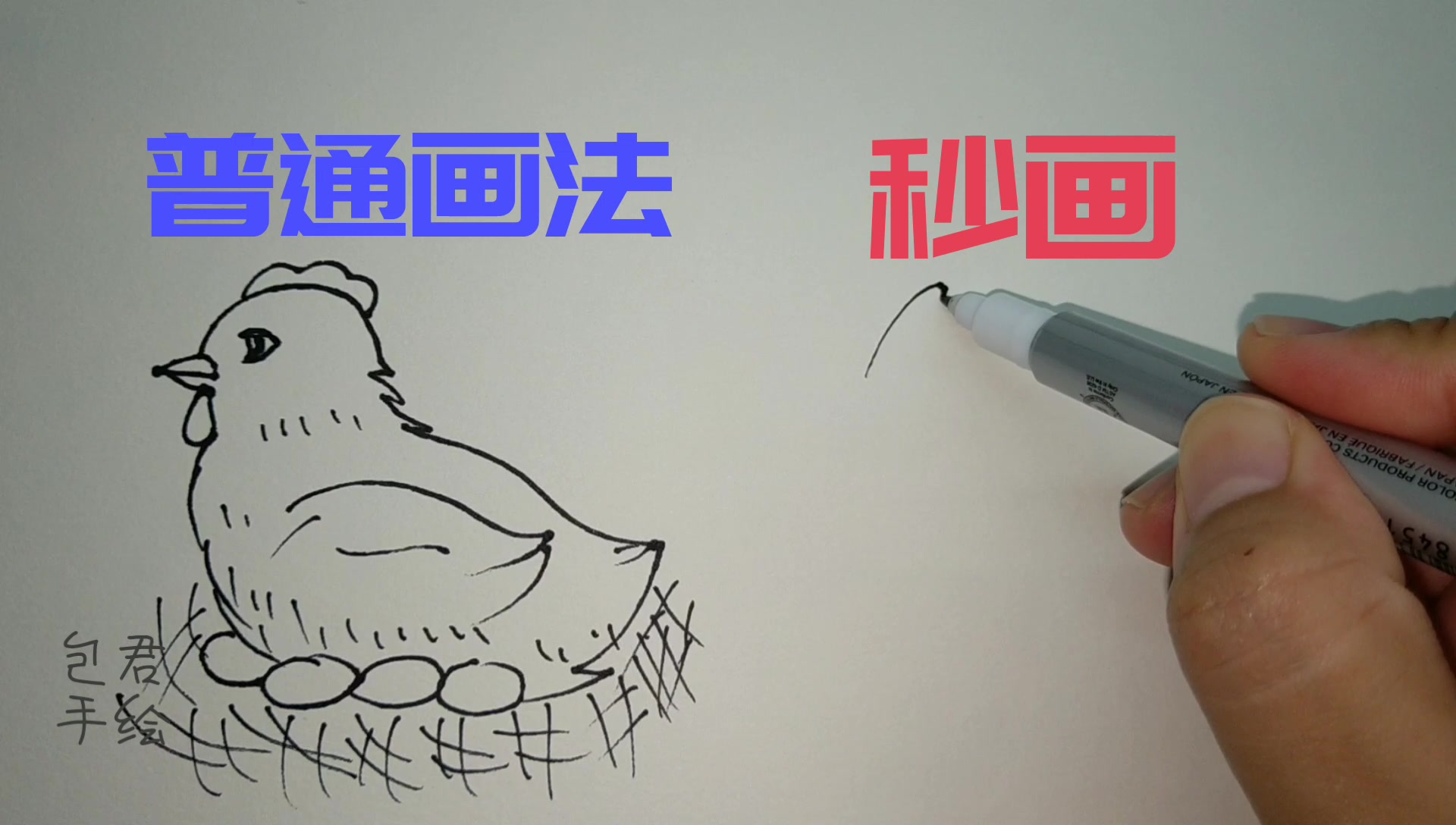 母鸡下蛋简笔画,一对比,秒画的技巧真绝!