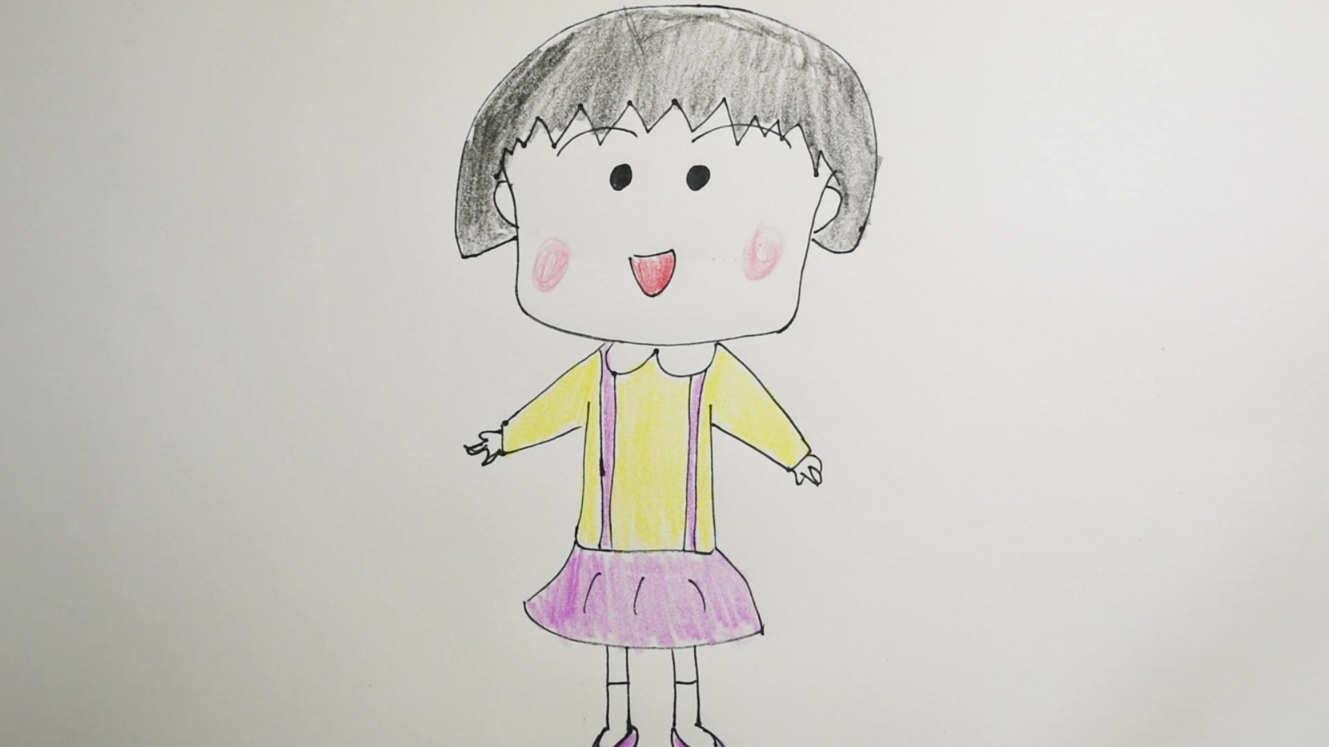 手残姐的樱桃小丸子简笔画,方脸的小丸子丑萌丑萌哒