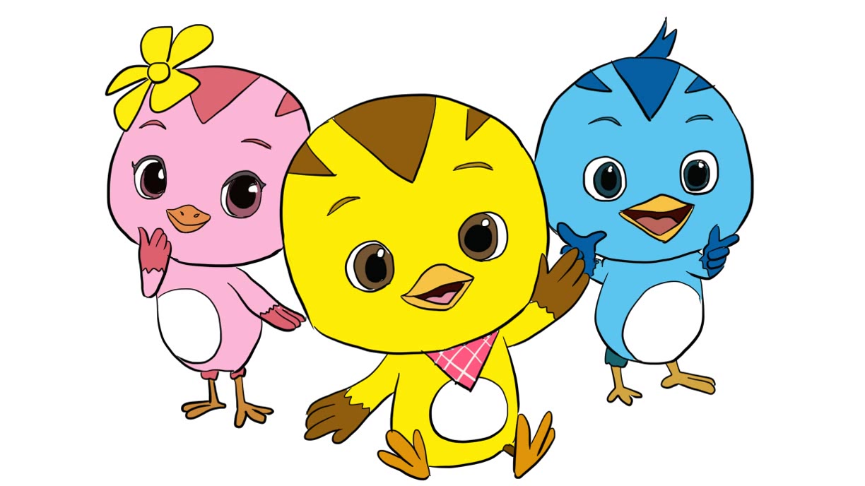 萌鸡小队中的可爱的大宇 朵朵与欢欢儿童简笔画