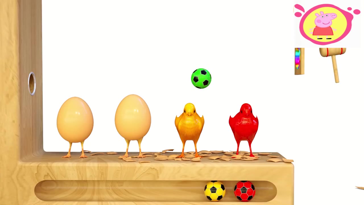亲子早教色彩启蒙:3D小鸡还未完全孵化 足球帮忙敲碎蛋壳