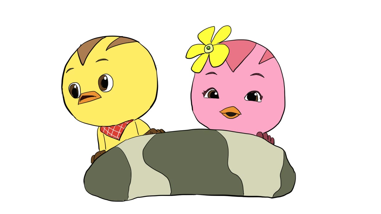 萌鸡小队之躲在石头后面的麦奇与朵朵儿童简笔画
