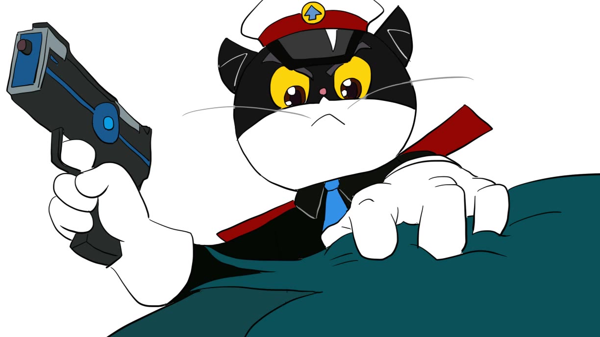 帅气的黑猫警长抓坏蛋儿童卡通简笔画