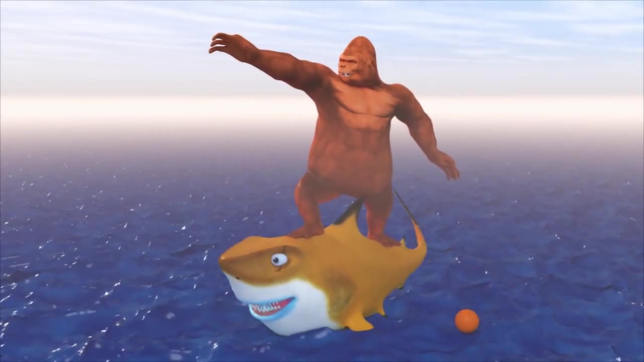 益智:幼儿启蒙,猩猩在空中洒下不同色彩水果,鲨鱼吃完变颜色