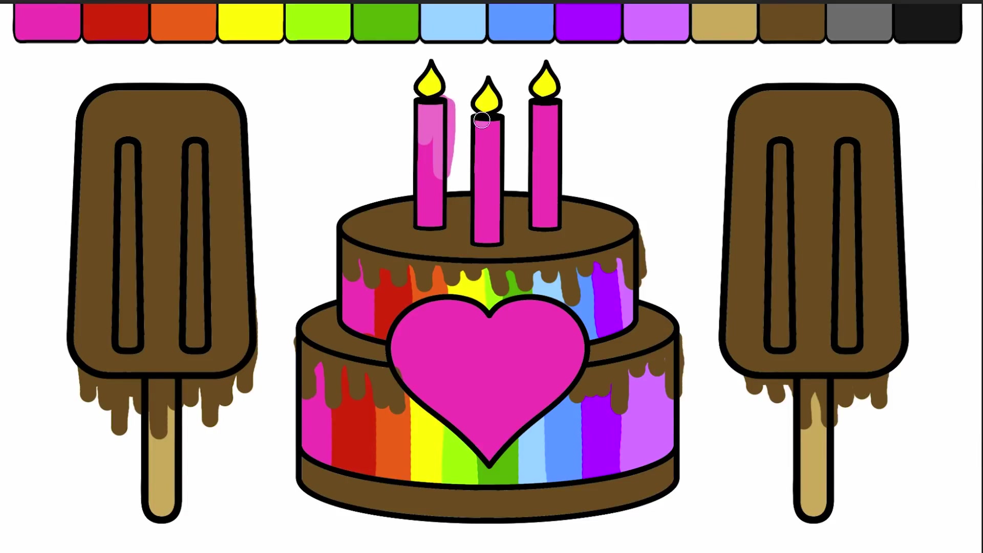 儿童彩绘:美味的双层蛋糕和巧克力冰淇淋 儿童简笔画 涂颜色