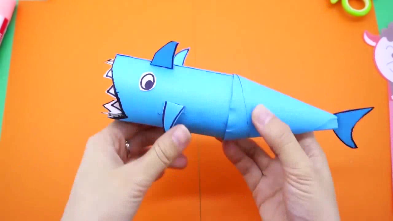 手把手教你制作超逼真的纸鲨鱼,简单易学,幼儿园手工DIY教程