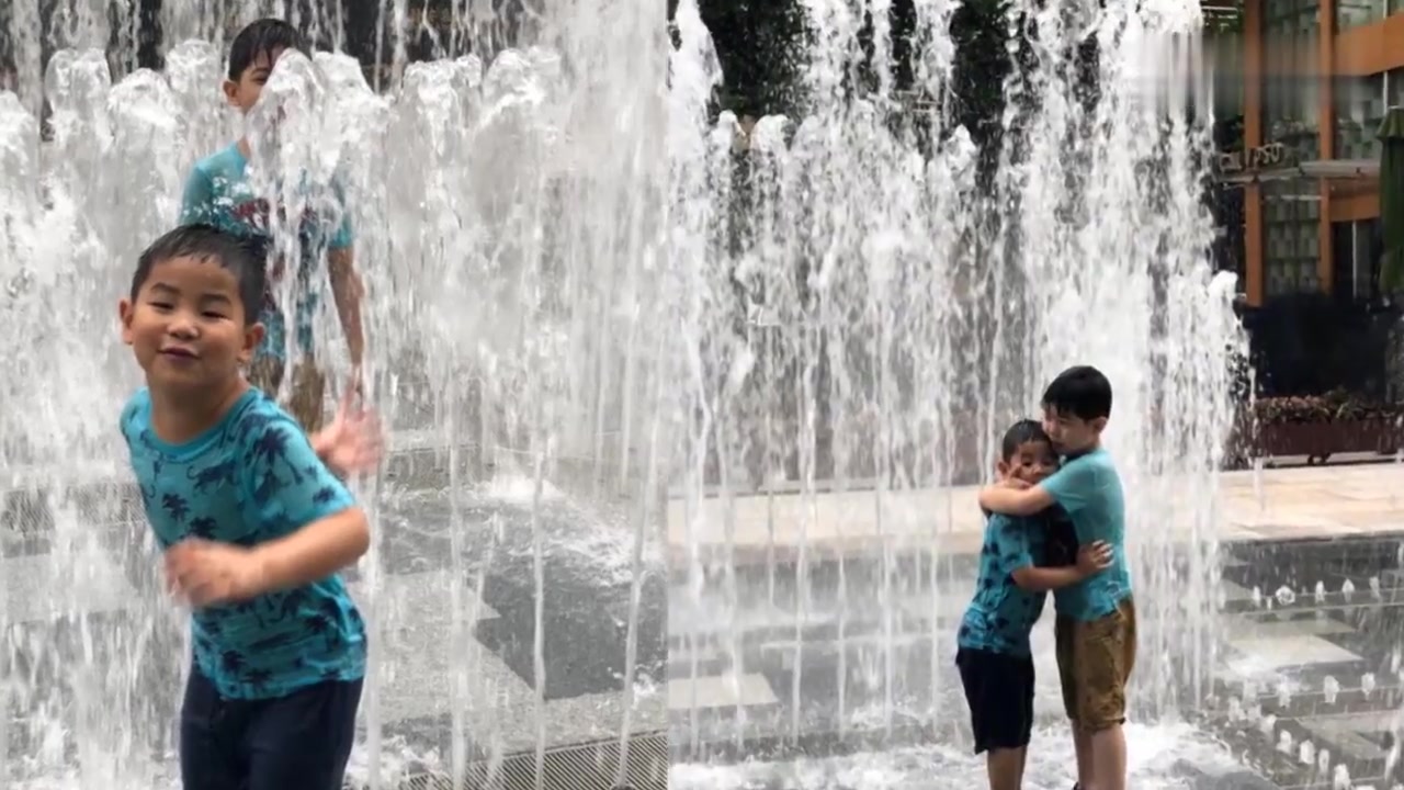 胡可晒安吉小鱼儿戏水照,两兄弟上演苦情戏码!超级调皮!