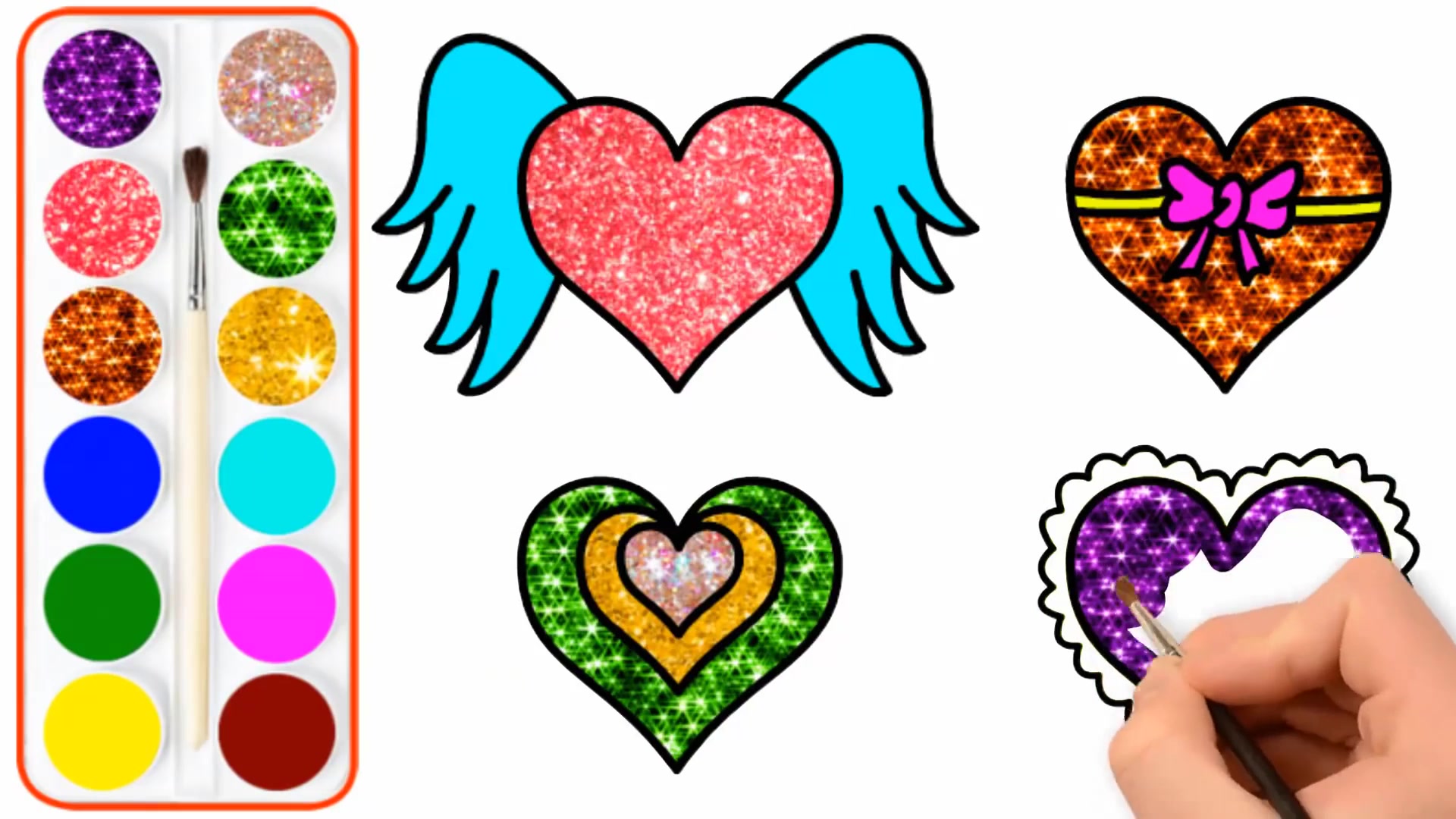 儿童彩绘:画带翅膀的爱心 发光的爱心 双层爱心等 儿童简笔画